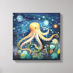 Whimsical Octopus Illustration Canvas Print