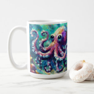 Whimsical Octopus Oil Painting Nautical Beach Coffee Mug