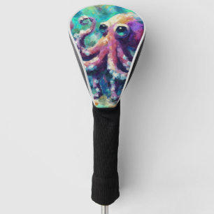 Whimsical Octopus Oil Painting Nautical Beach Golf Head Cover