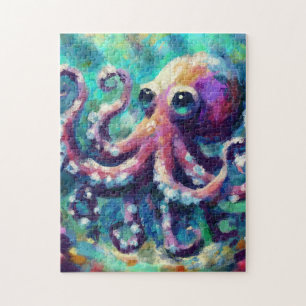 Whimsical Octopus Oil Painting Nautical Beach Jigsaw Puzzle