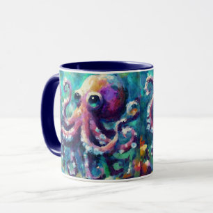 Whimsical Octopus Oil Painting Nautical Beach Mug