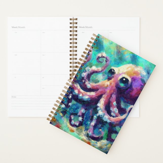 Whimsical Octopus Oil Painting Nautical Beach Planner (Display)