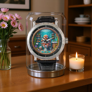 Whimsical Octopus on Toilet Clock Funny Watch