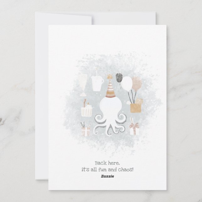 Whimsical Octopus “Too Many Arms” Holiday Card (Back)