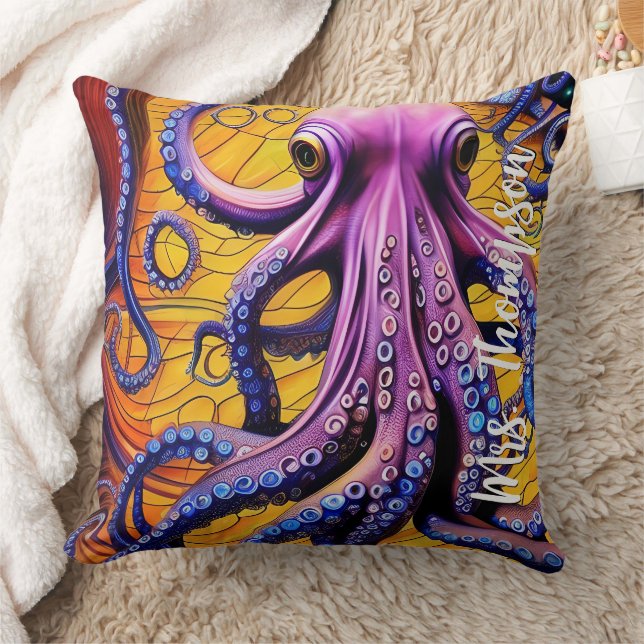 Whimsical Octopus with Personalised Name Cushion (Blanket)
