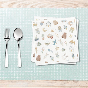 Whimsical Oh Boy Watercolor Doodle Baby Shower Napkin