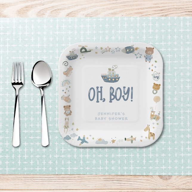 Whimsical Oh Boy Watercolor Doodle Baby Shower Paper Plate (Whimsical Oh Boy Watercolor Doodle Baby Shower Paper Plates)