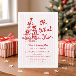 Whimsical Oh What Fun Girl 1st Birthday Party Invitation