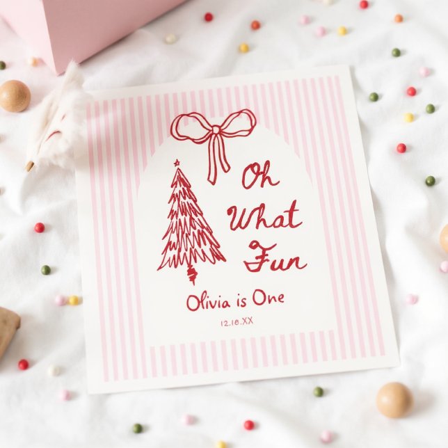 Whimsical Oh What Fun Girl 1st Birthday Party Napkin (Creator Uploaded)