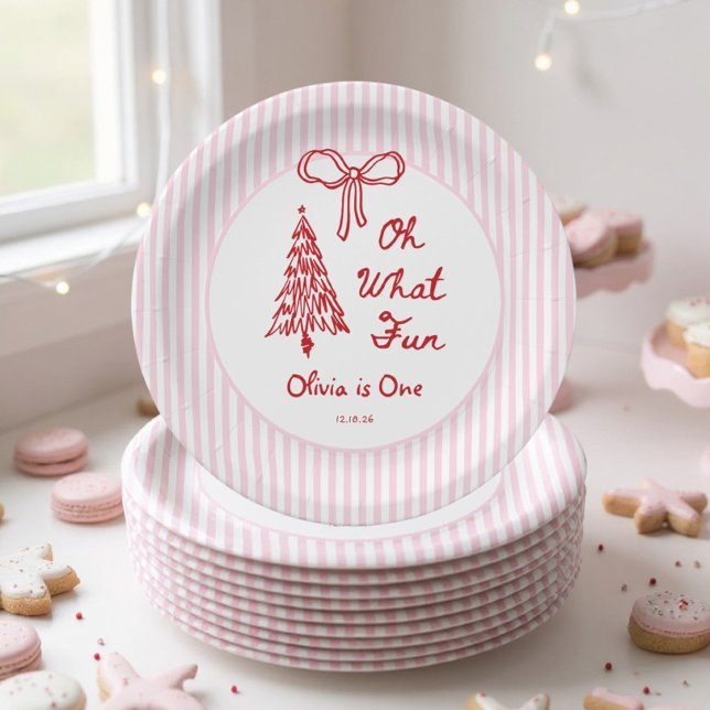 Whimsical Oh What Fun Girl 1st Birthday Party Paper Plate (Creator Uploaded)