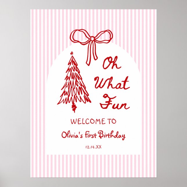 Whimsical Oh What Fun Girl 1st Birthday Welcome Poster (Front)