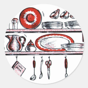 Whimsical Old Fashioned Kitchen Art Classic Round Sticker