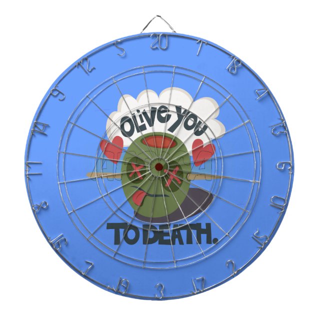 Whimsical "Olive My Heart" Funny Face Design Dartboard (Front)
