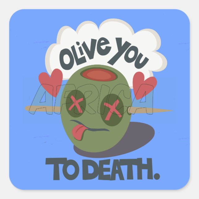 Whimsical "Olive My Heart" Funny Face Design Square Sticker (Front)