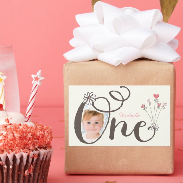 Whimsical One Cute Girl 1st Birthday Party Favour Rectangular Sticker (Party)