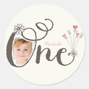Whimsical One Girl Thank You 1st Birthday Sticker