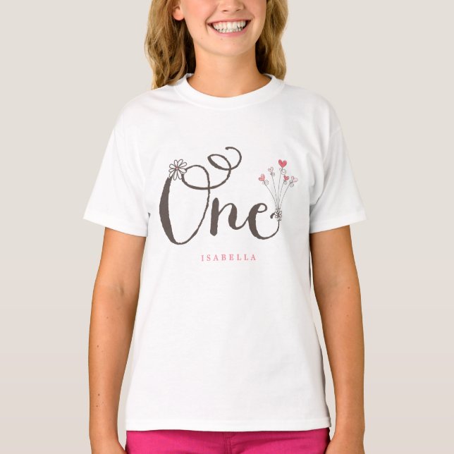 Whimsical One Pink Baby Girl 1st Birthday Party T-Shirt (Front)