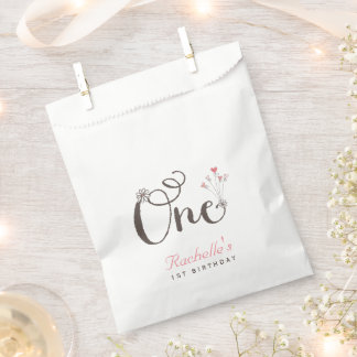 Whimsical One Pink Hearts Girl 1st Birthday Party Favour Bags