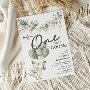 Whimsical One Silly Goose 1st Birthday Invitation