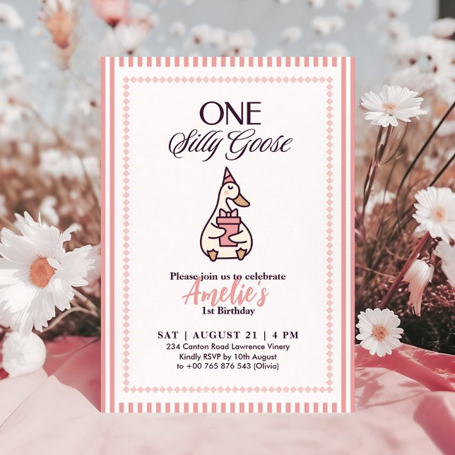 Whimsical One Silly Goose Birthday Invitation (Creator Uploaded)