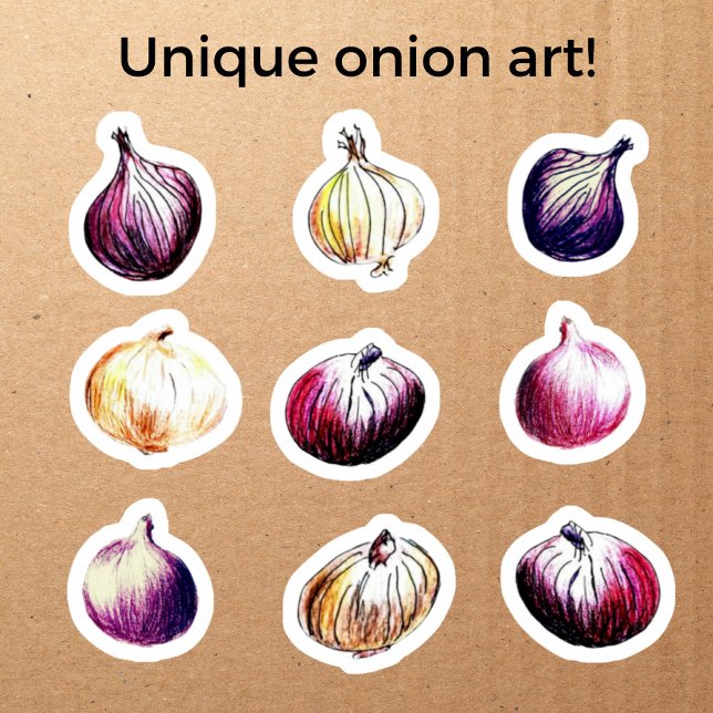 Whimsical Onions Hand-Drawn Watercolor Veggies (Onion stickers can add spice to cards and packages. These are hand-drawn and unique in the world!)