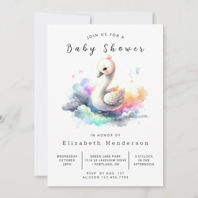 Whimsical Online Swan Baby Shower Invitation (Front)
