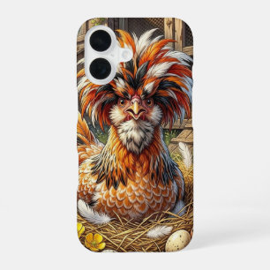 Whimsical Orange and White Polish Chicken Coop iPhone 16 Case