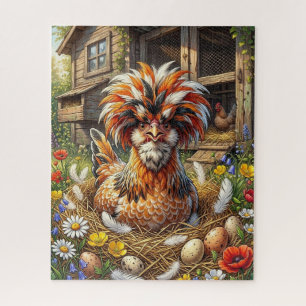 Whimsical Orange and White Polish Chicken Coop Jigsaw Puzzle