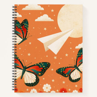 Whimsical Orange Boho Nature Butterfly Moon  Notebook