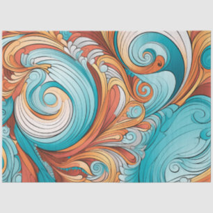 Whimsical Orange Bondi Blue Swirled Decoupage Tissue Paper