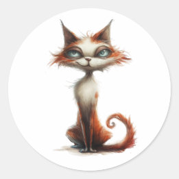 Whimsical Orange Cat Cartoon Illustration Classic Round Sticker