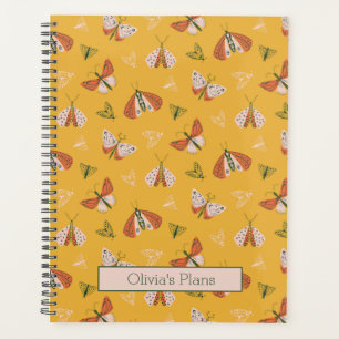 Whimsical Orange Ecru Moths Personalised Planner