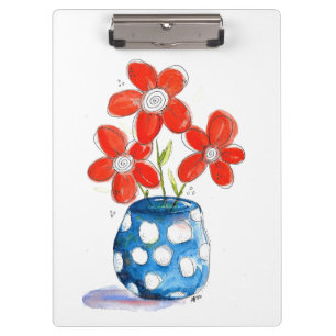 Whimsical Orange Flowers in Blue Vase Clipboard