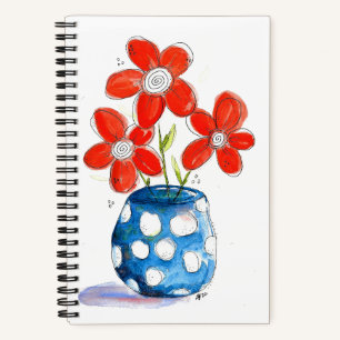 Whimsical Orange Flowers in Blue Vase Notebook