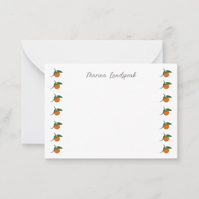 Whimsical Orange Fruit Border Custom Name Card (Front)