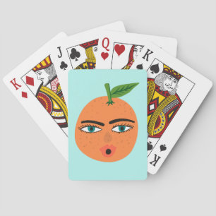 Whimsical Orange Funny Face CUSTOMIZE IT Playing Cards