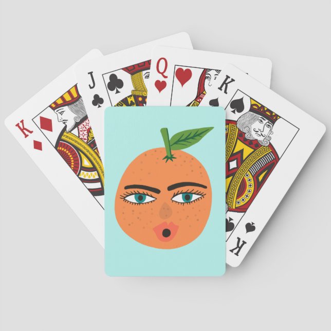 Whimsical Orange Funny Face CUSTOMIZE IT Playing Cards (Back)