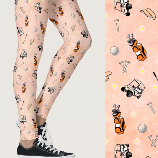 Whimsical orange girly golf themed patterned leggings (Creator Uploaded)