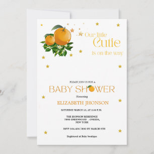 Whimsical orange Little cutie neutral baby shower Announcement