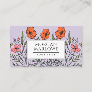 Whimsical Orange Pink Boho Floral Bouquet Lavender Business Card