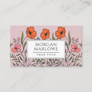 Whimsical Orange Pink Floral Bouquet Dusty Pink Business Card