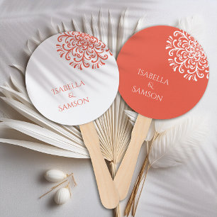 Whimsical Orange Red Flourish Hand Fan