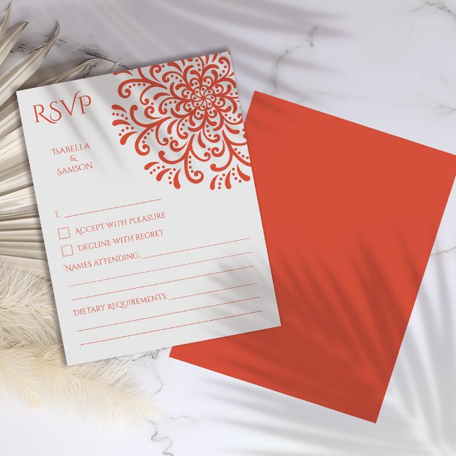 Whimsical Orange Red Flourish RSVP Card (Creator Uploaded)