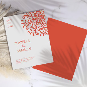 Whimsical Orange Red Flourish Save The Date