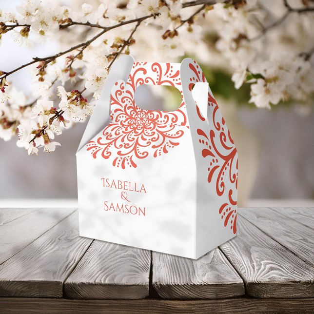 Whimsical Orange Red Flourish Wedding Favour Box (Creator Uploaded)