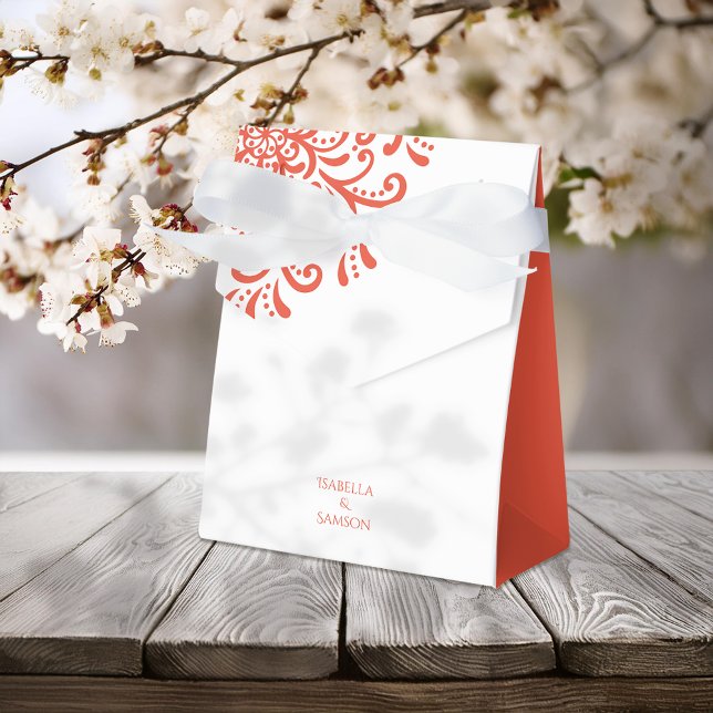 Whimsical Orange Red Flourish Wedding Favour Box (Creator Uploaded)