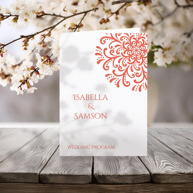 Whimsical Orange Red Flourish Wedding Program Programme (Creator Uploaded)