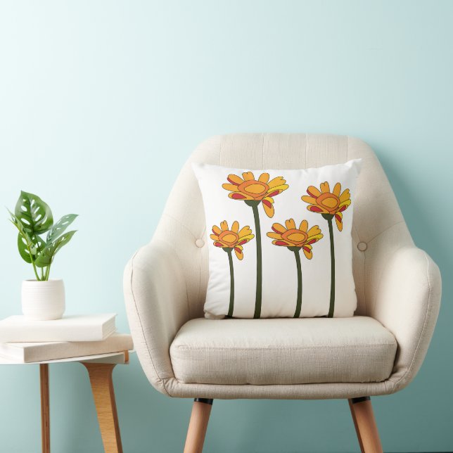 Whimsical Orange Red Flower Floral Cushion (Chair)
