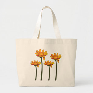 Whimsical Orange Red Flower Floral Large Tote Bag