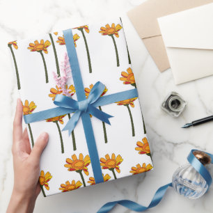 Whimsical Orange Red Flower Floral Wrapping Paper